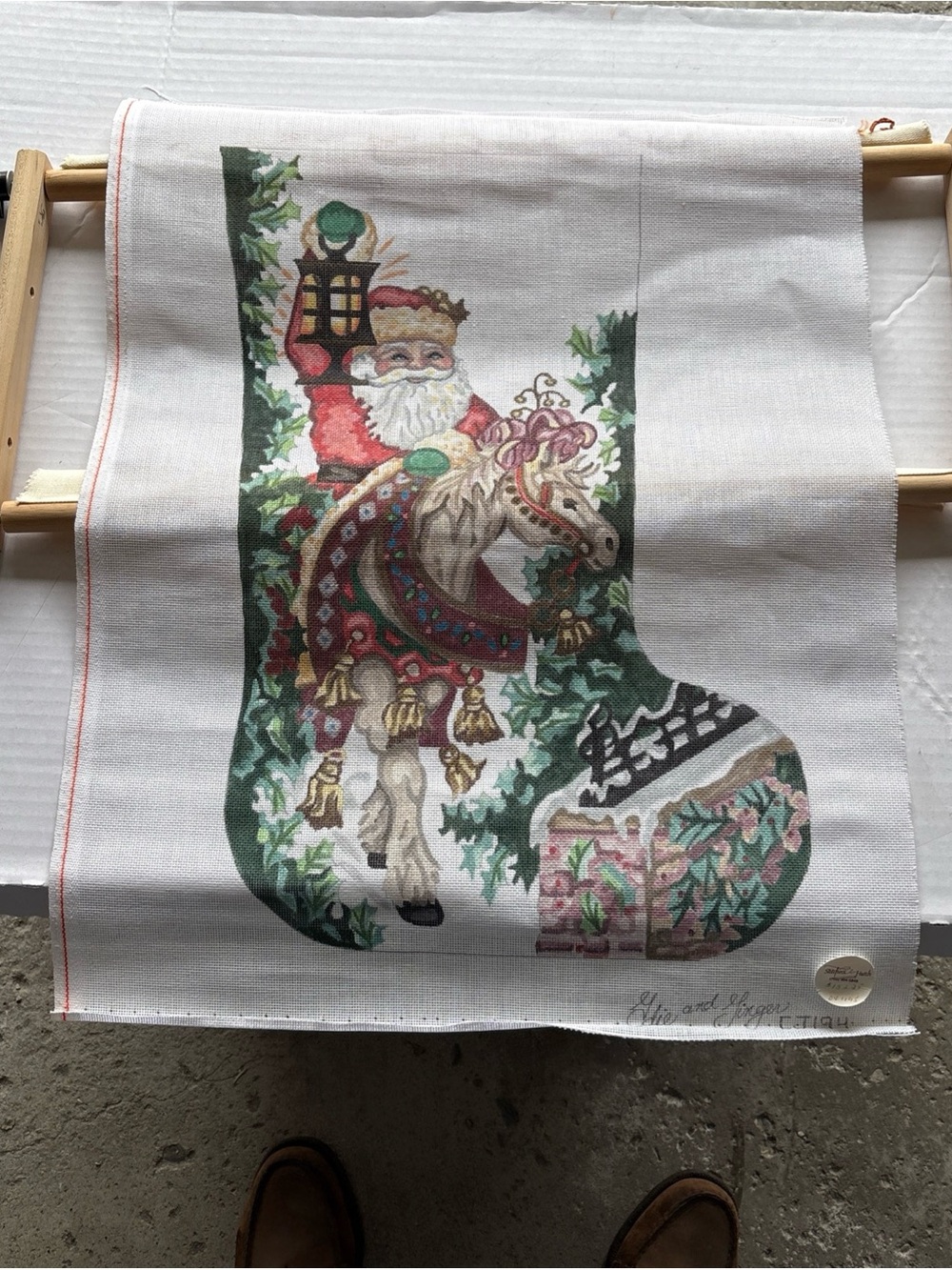 Edie And Ginger-Hand Painted Needlepoint with Santa on Horseback CJ194